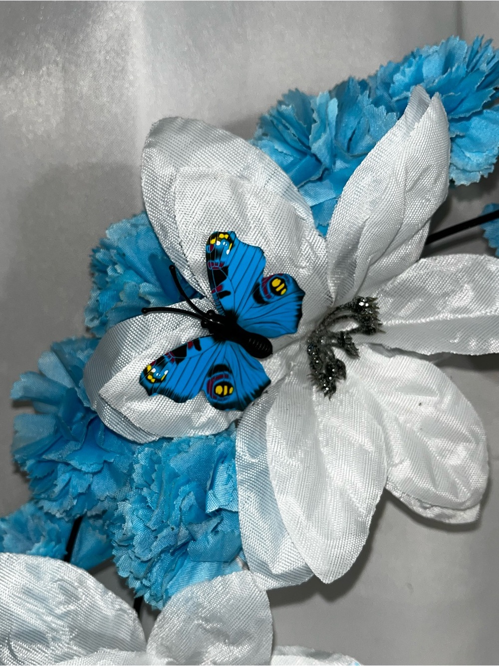Blue & White Holiday Wreath with Butterfly Accents Hand Crafted - Picture 10 of 16